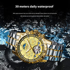 Orologio meccanico automatico di lusso POEDAGAR Tourbillon impermeabile luminoso in acciaio inossidabile da uomo
