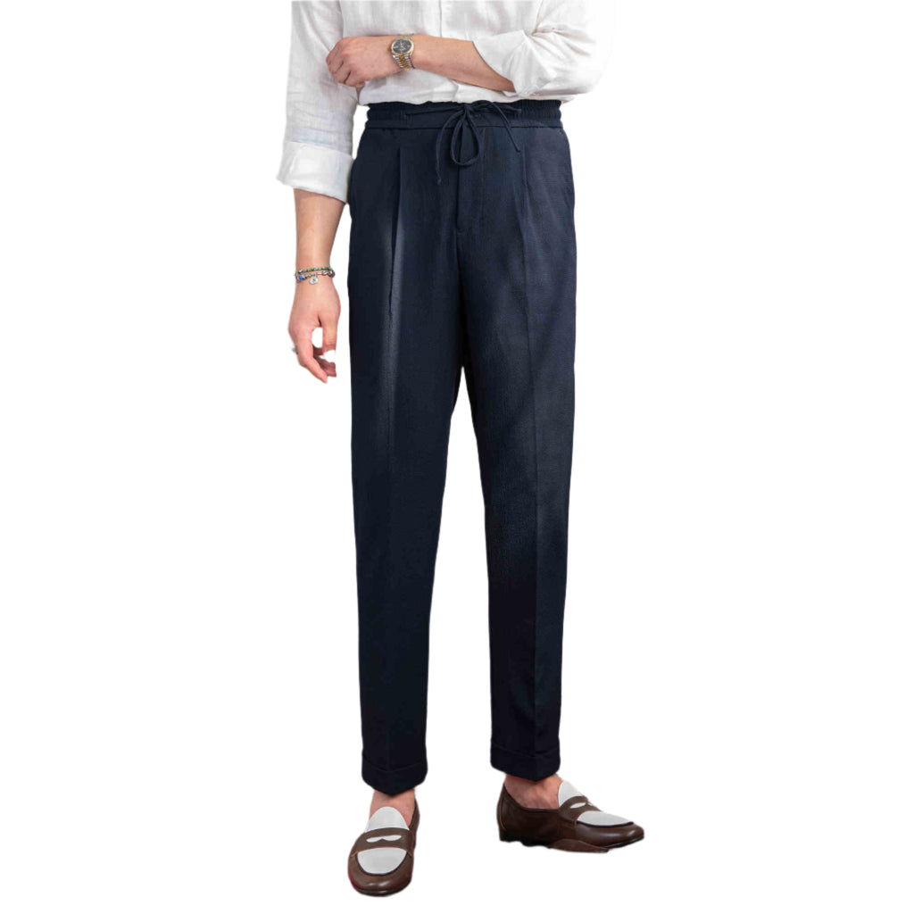 Lightweight Breathable Seersucker Single Pleated No-iron Drawstring Men's Casual Pants