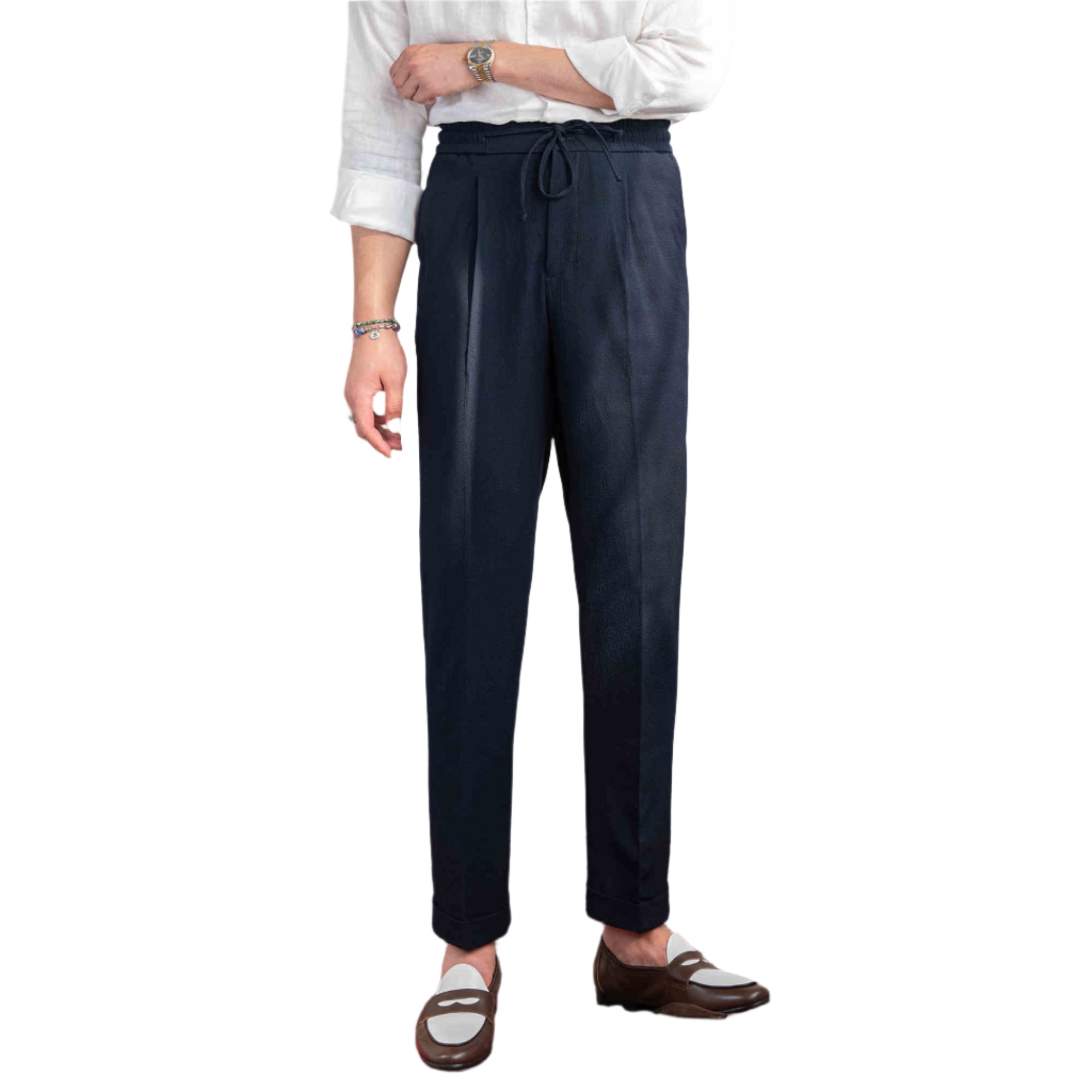 Heren modieuze broek Lichtgewicht ademend seersucker enkel geplooid strijkvrij trekkoord heren casual broek