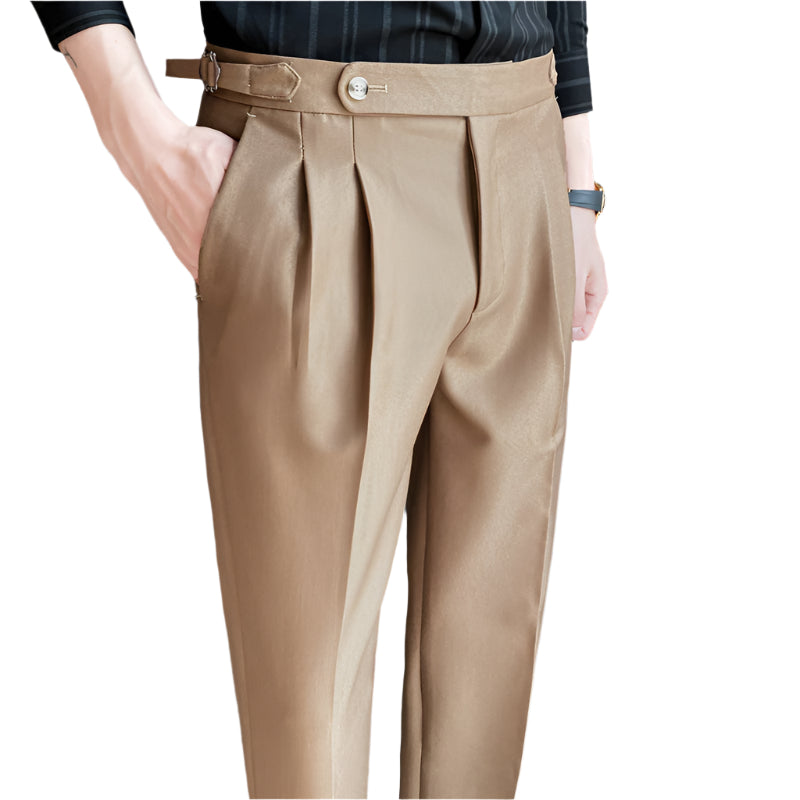 Men's Fashionable Business Casual Formal Pants Solid Color Cotton Blend Thin Draping Belt Decorative Men Casual Pants - Acquisti Online