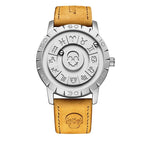 FOXBOX-Men's Magnetic Quartz Wristwatch Creative Scroll Pointer Genuine Leather Watch