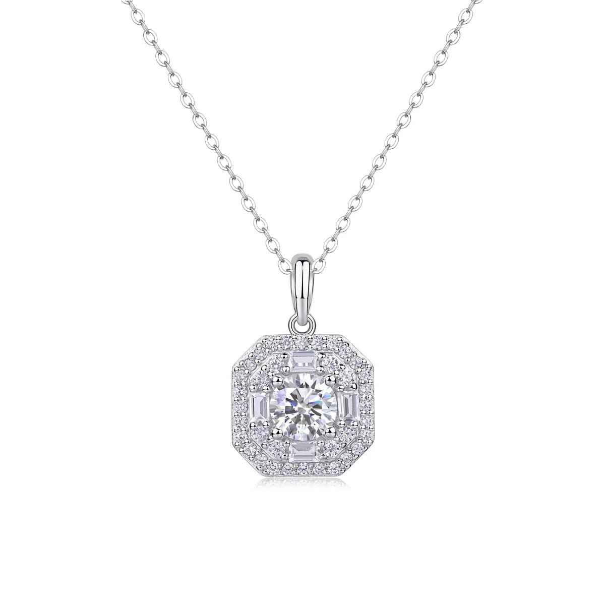 Women Luxury Necklace 925 Sterling Silver 18K Silver Plated Moissanite Diamond Pendant Necklace Women Silver Necklace