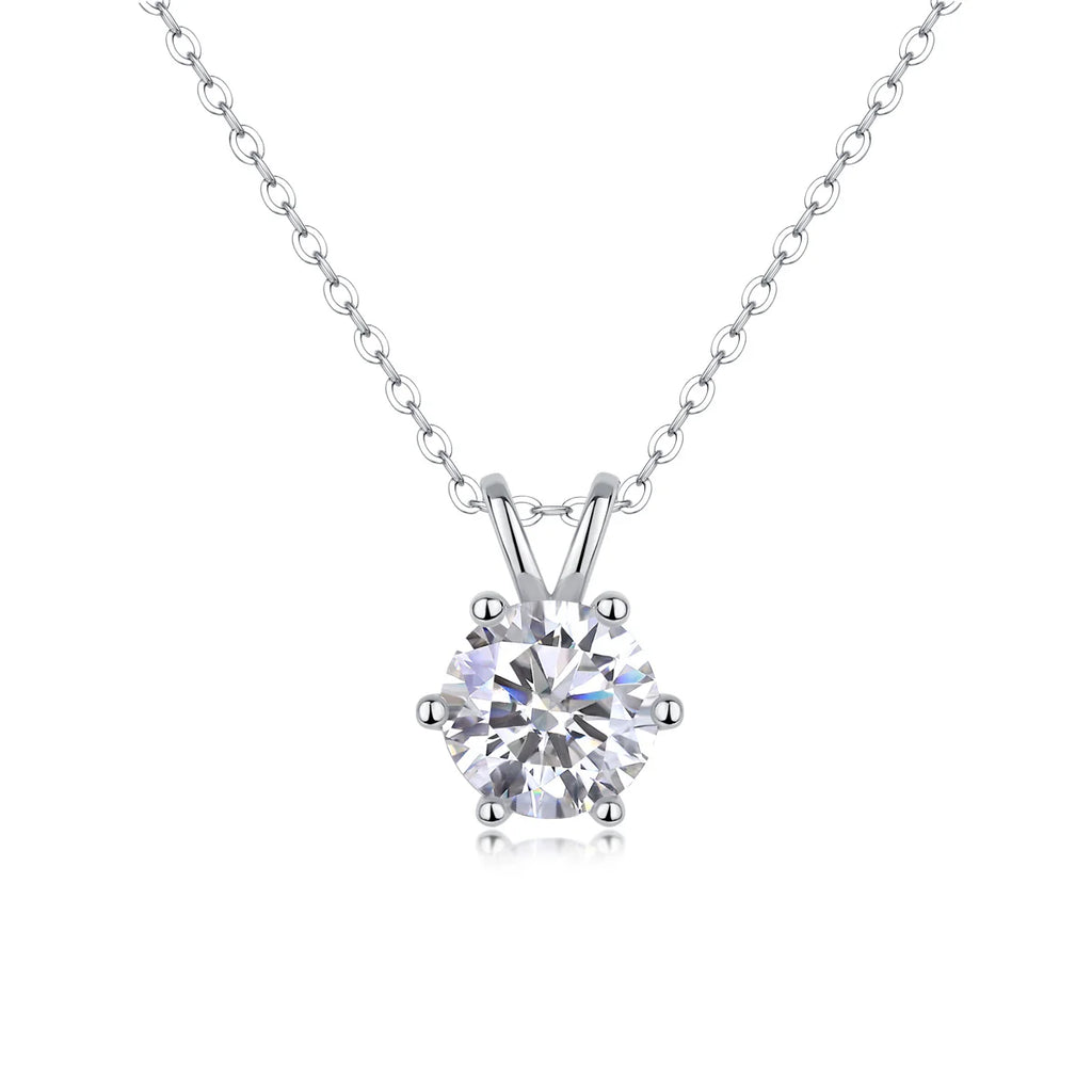 Women Luxury Necklace Moissanite Diamond 925 Sterling Silver Pendant Necklace Six Prong Setting Classic Women Silver Necklace