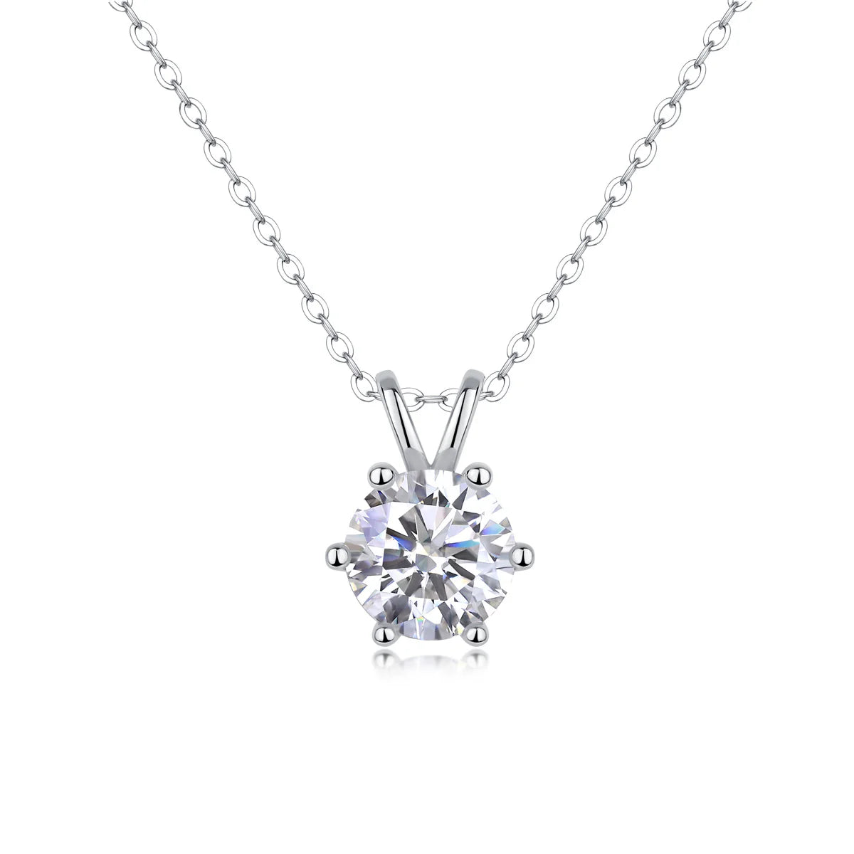Women Luxury Necklace Moissanite Diamond 925 Sterling Silver Pendant Necklace Six Prong Setting Classic Women Silver Necklace