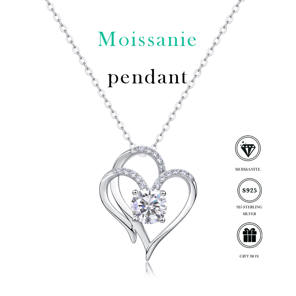 Women Luxury Necklace 925 Sterling Silver Moissanite Diamond Heart To Heart Connected Fashion Women Pendant Necklace
