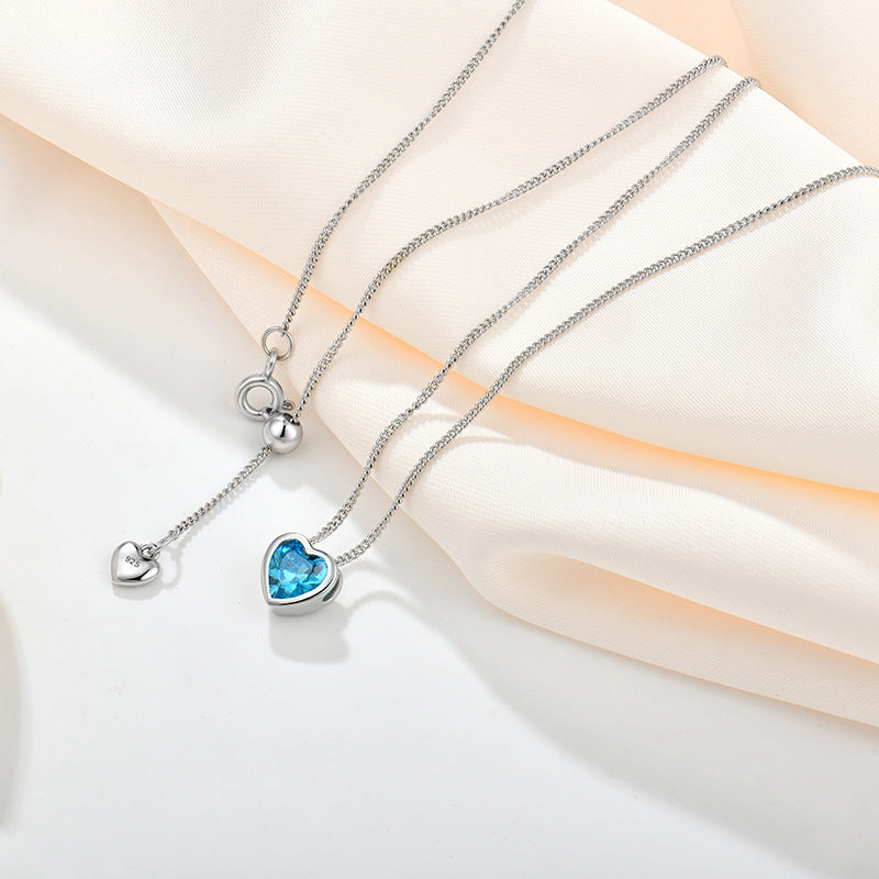 Women Luxury Necklace Ocean Heart S925 Sterling Silver Inlaid Zircon Heart-shaped Collarbone Fashion Women Necklace