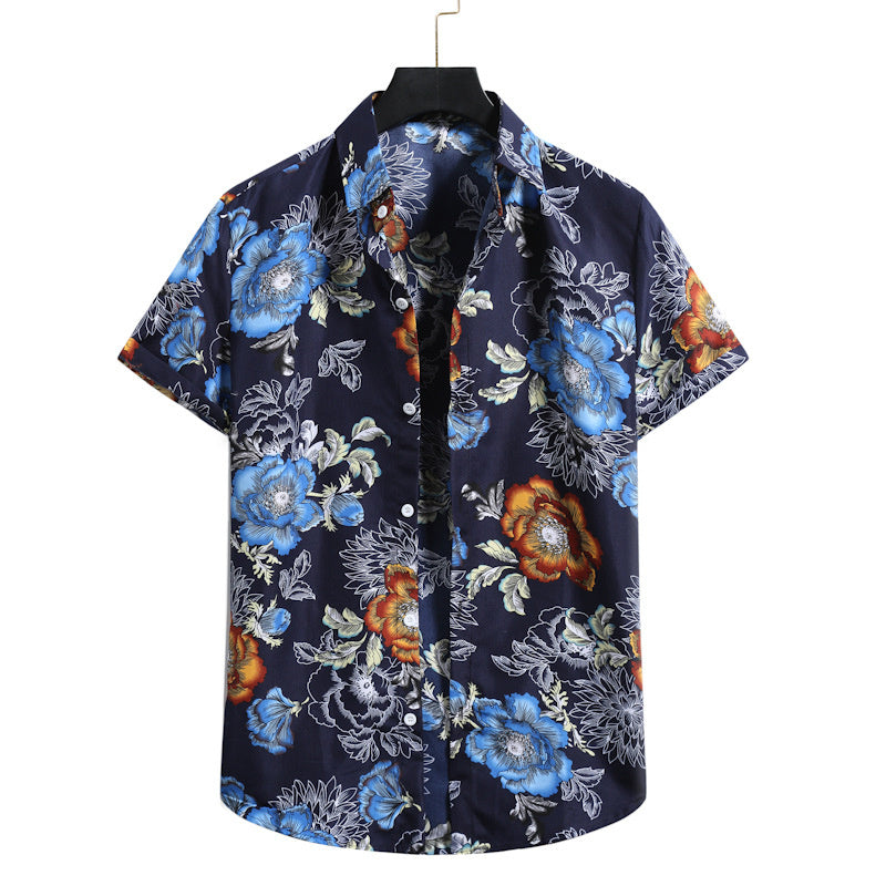 Modieus herenoverhemd van katoen met revers en een slim-fit print van bamboe