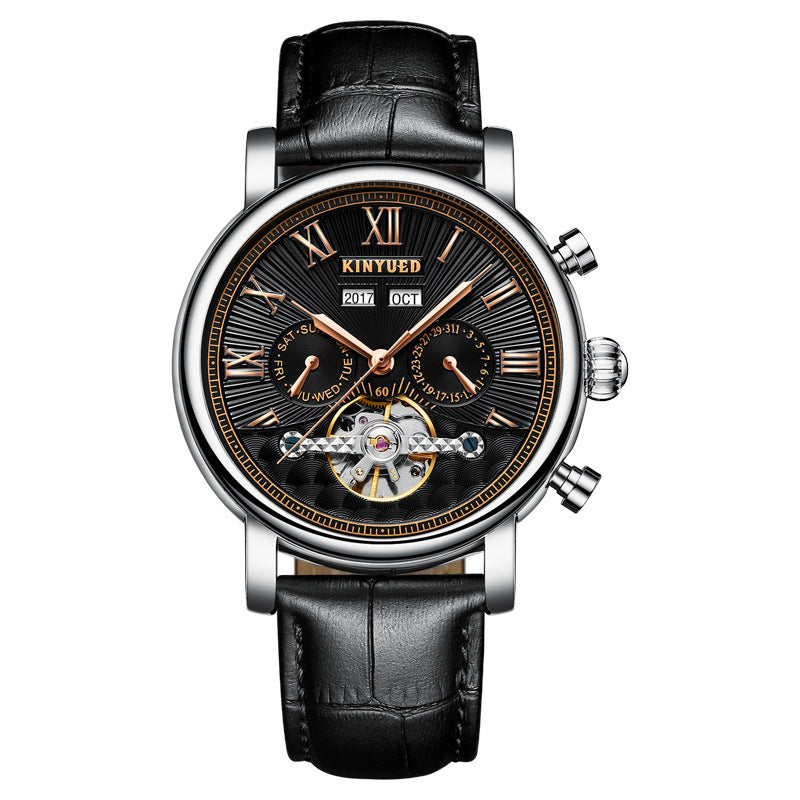 KINYUED Orologi Tourbillon Automatici Meccanici Automatici con Cinturino in Pelle Orologio Meccanico da Uomo alla Moda