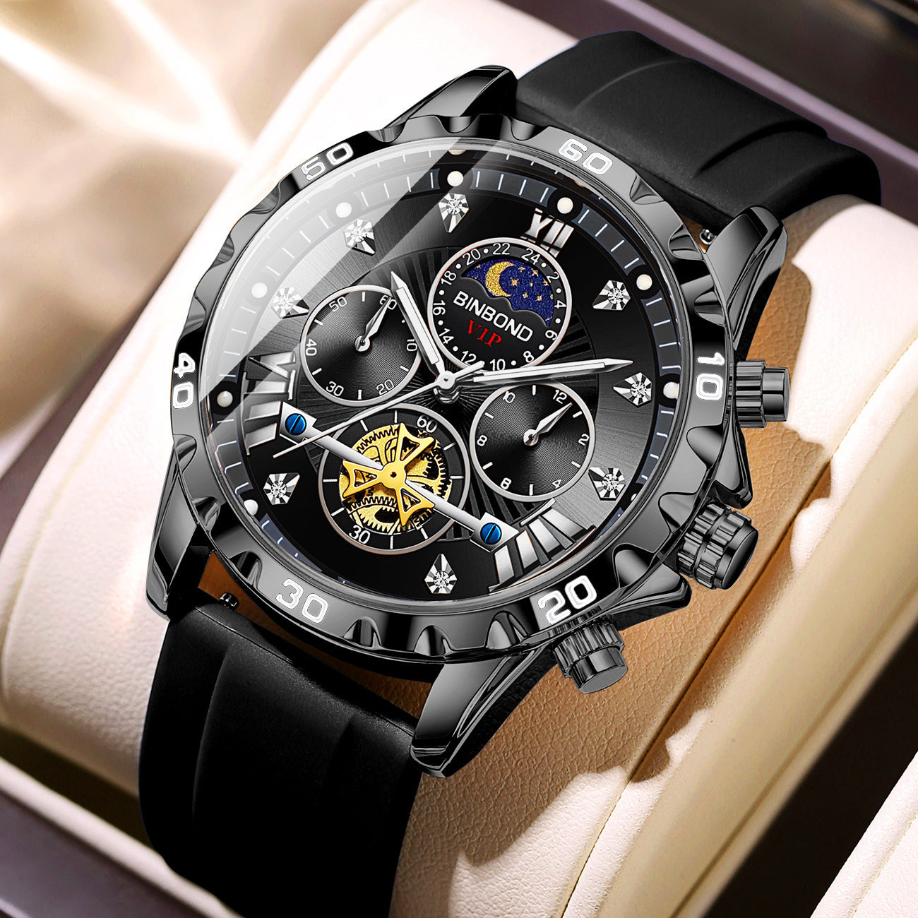 Binbond Brand Men Diamond Dial Watch Sports Men Soft Silicone Belt Quartz Movement Wristwatch Stainless Case Watches - Acquisti Online