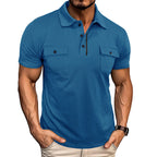 Men's Outdoor Sports Twill T-Shirt Short Sleeve Tactical Rollover Polo Loose Pocket Anti-Wrinkle Lapel Button Fashion Shirt