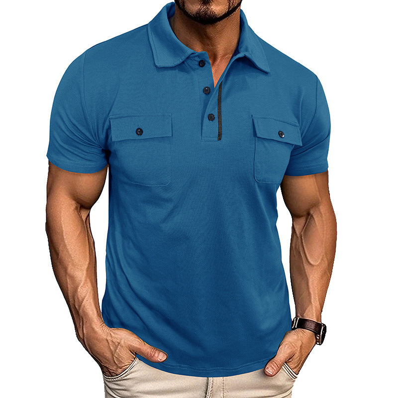 Men's Outdoor Sports Twill T-Shirt Short Sleeve Tactical Rollover Polo Loose Pocket Anti-Wrinkle Lapel Button Fashion Shirt - Acquisti Online