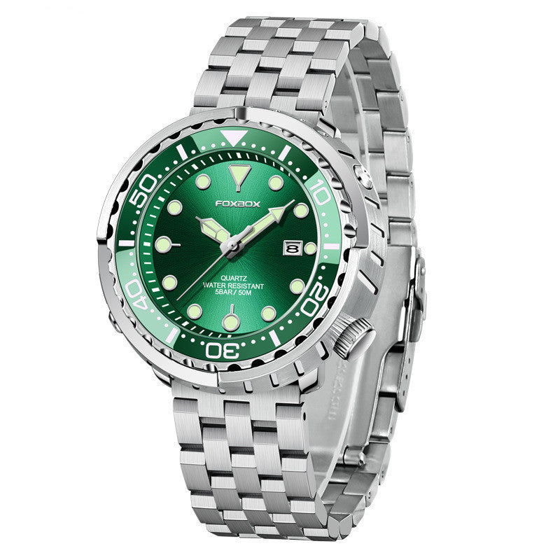 Orologio da uomo Foxbox alla moda con movimento al quarzo automatico, calendario luminoso, personalizzato, classico, a tre lancette, impermeabile