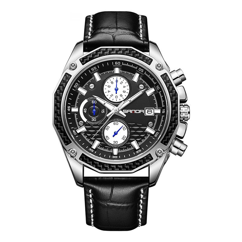 SANDA New 5301 Three-eye Six-needle Men's Quartz Watch Waterproof Calendar Night Light Business Men's Quartz Watch