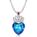 Luxe damesketting van S925 sterling zilver met kristallen, diamanten, lichtblauwe perzikkleurige hartvormige kroon.