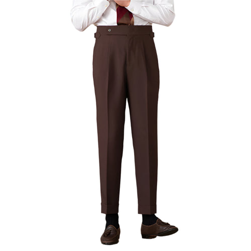 Modieuze heren hoge taille pure kleur rechte pak broek stretch slanke rechte effen kleur casual broek heren formele broek