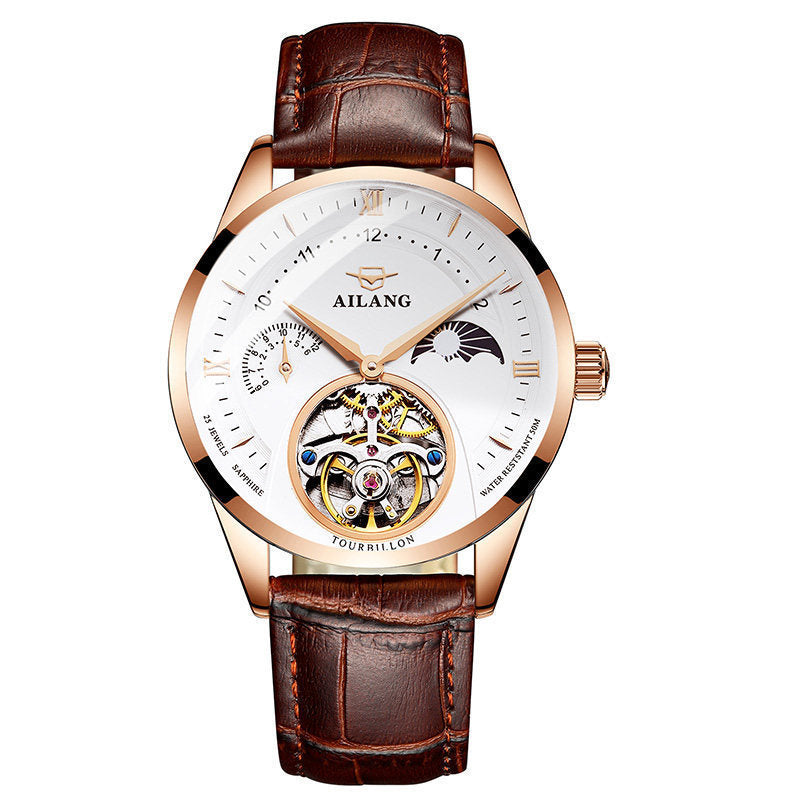 Ailang Men's Business Casual Watch Leather Band Automatic Mechanical Movement Watch Waterproof Man Watch