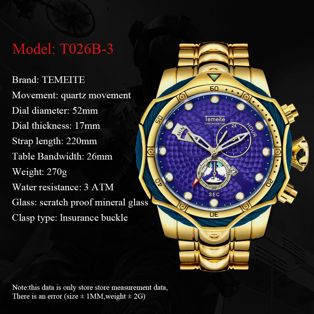 Temeite Brand T026B-3 Luxury Design Man Wristwatch - Acquisti Online