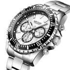 MEGIR 2064 Quartz Watch Luxury Fashion Business Chronograph Analog Display Silver Stainless Steel Band Men's Wrist Watches