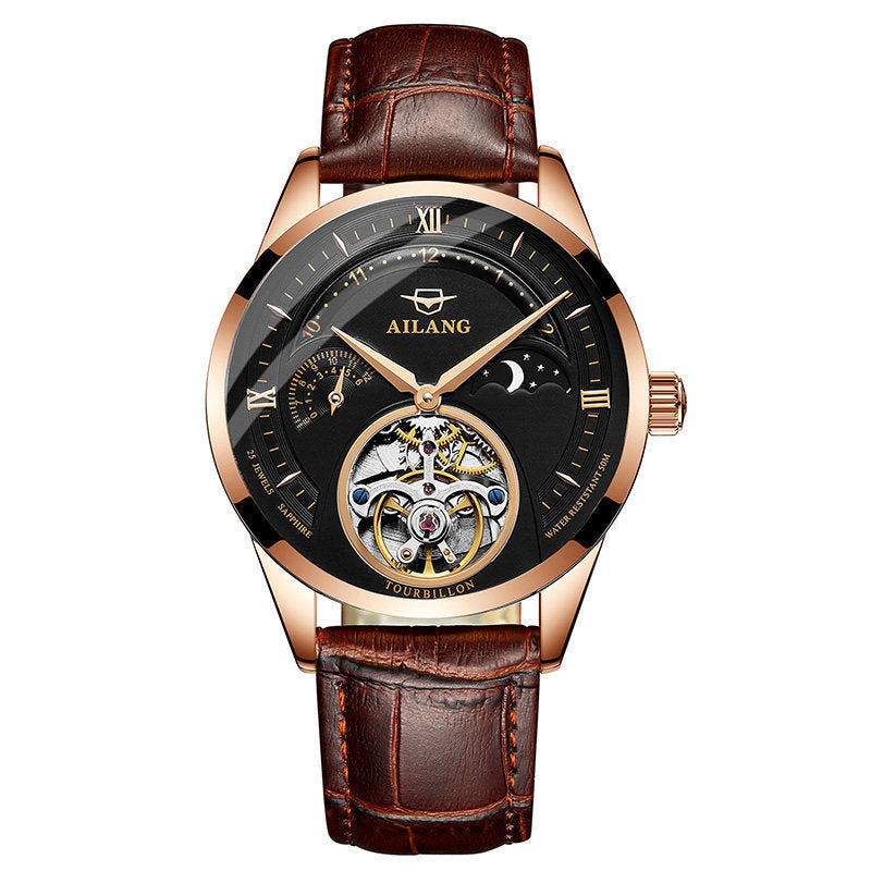 Ailang Men's Business Casual Watch Leather Band Automatic Mechanical Movement Watch Waterproof Man Watch