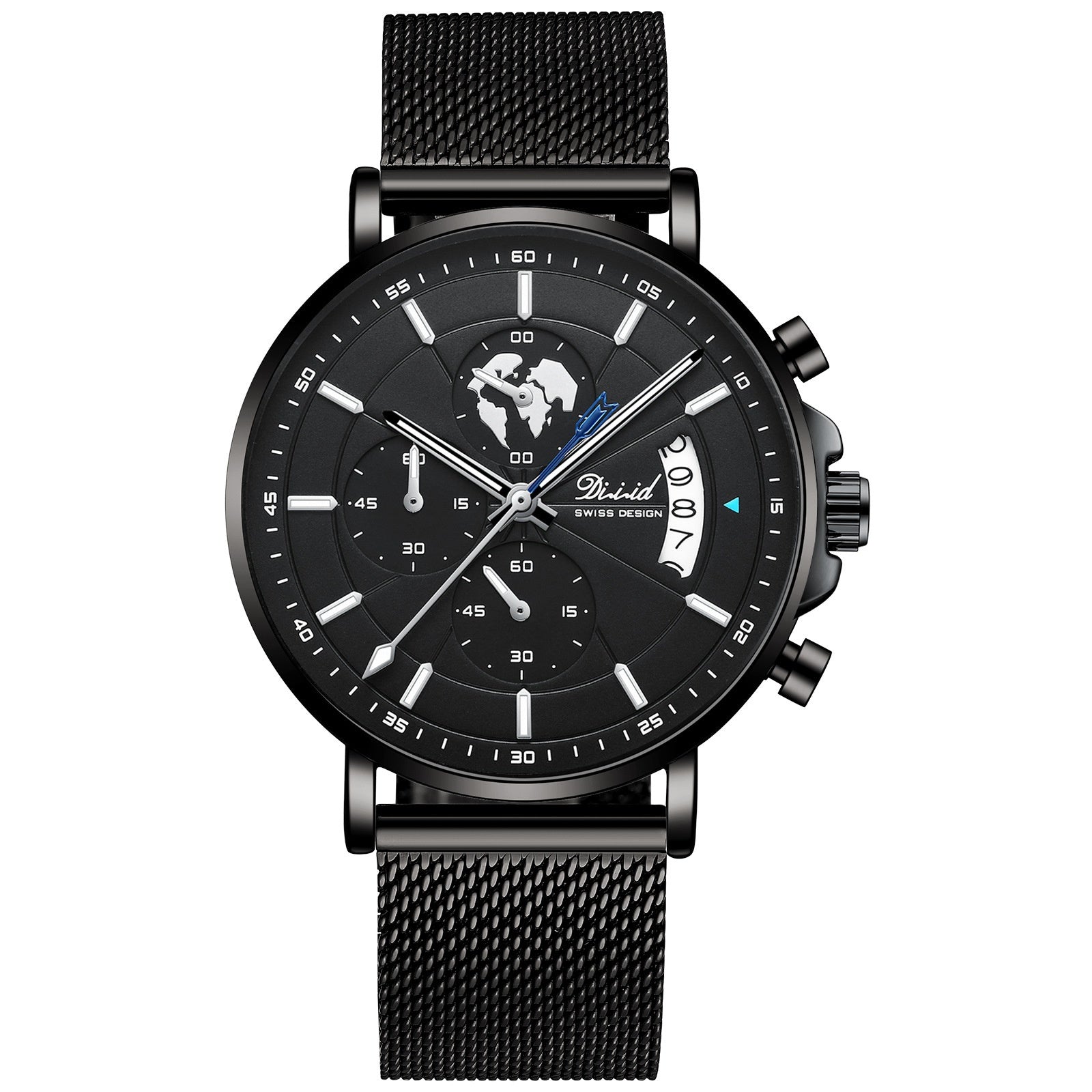 Orologio da uomo meccanico di tendenza, impermeabile, luminoso al quarzo con cinturino in acciaio