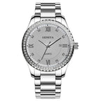 Geneva New Roman Scale Men Diamond crafted Calendar Steel Belt Quartz Watch Stainless Steel Men's Quartz Watch