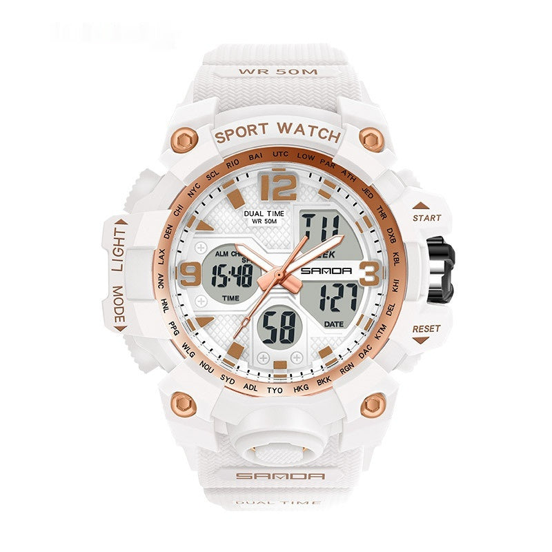 SANDA 3132 Men's Watches Dual Display Waterproof Sports Watch Men's Alarm Stopwatch Quartz Digital Wristwatch