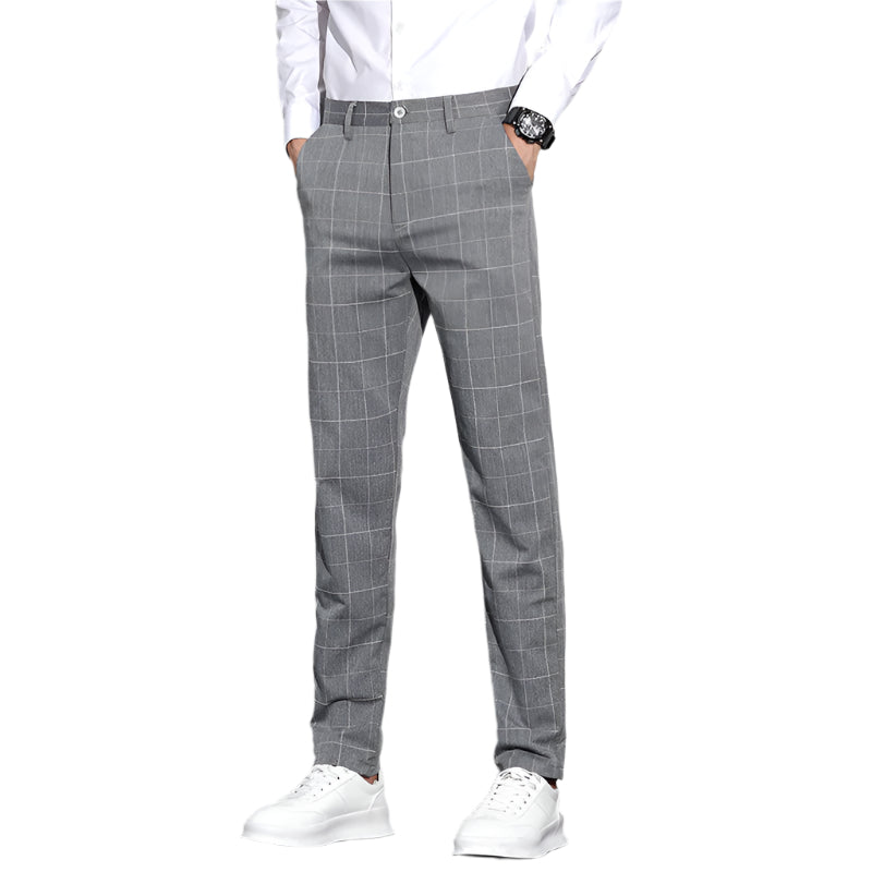 Men's Casual Pants Simple Plaid Slim Fit Straight-leg