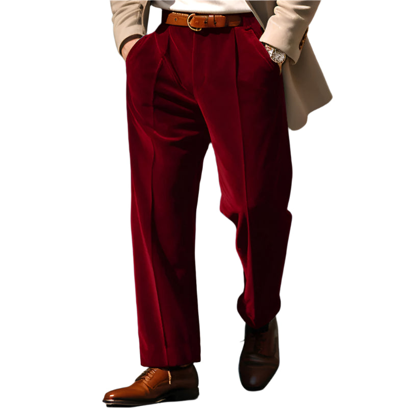 Men's Formal Velvet Front Pocket Straight Trousers