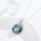 925 Sterling Silver Frog Lotus Leaf Necklace with Circle Crystal Pendant Cute Animal Jewelry