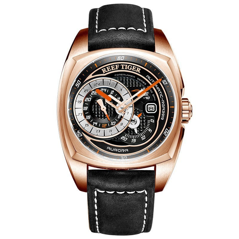 Orologio sportivo da uomo di alta qualità REEF TIGER, impermeabile, con cinturino in vera pelle, multifunzione, RGA3319, orologio meccanico automatico