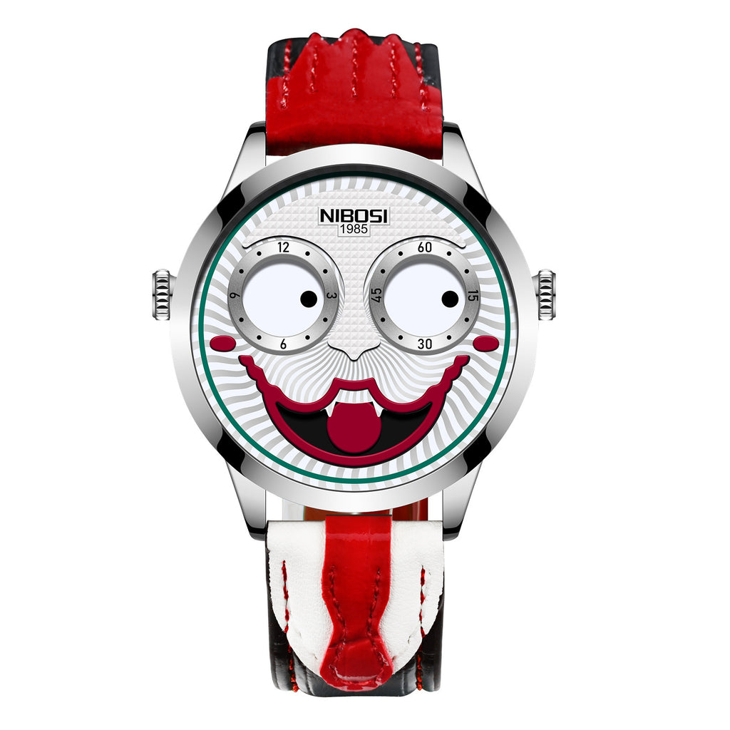 Men's Quartz Watch Clown Dial Fashion Creative Design Waterproof Watch Leather Strap Men's Watch