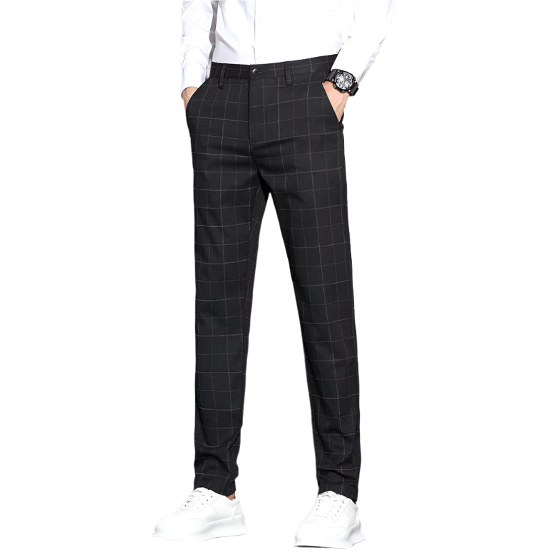 Men's Casual Pants Simple Plaid Slim Fit Straight-leg