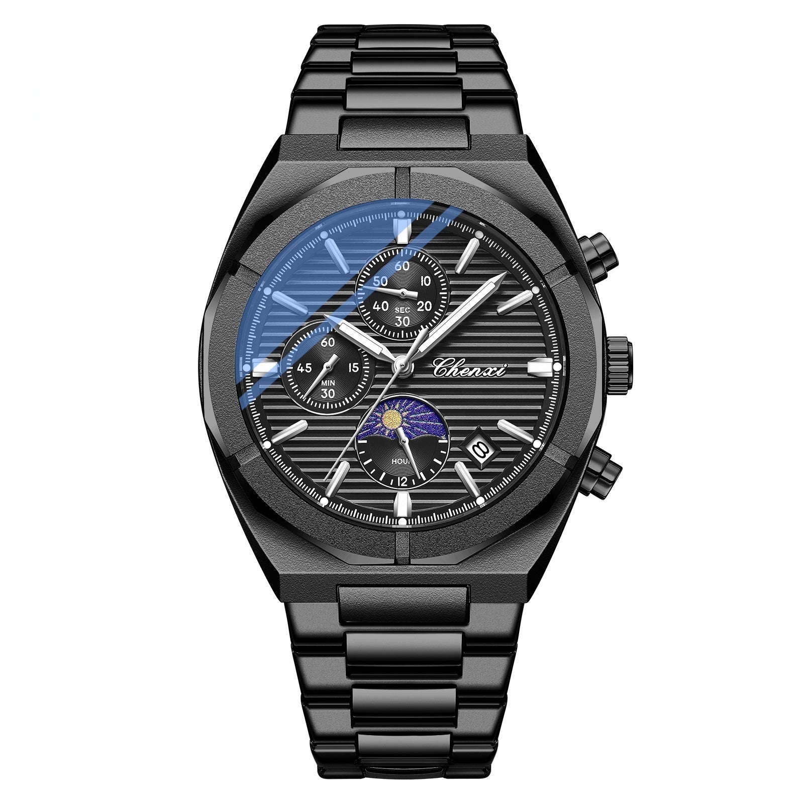 CHENXI 962 Orologio da uomo al quarzo con cinturino in acciaio inossidabile, cronografo di lusso, luminoso, impermeabile, con data