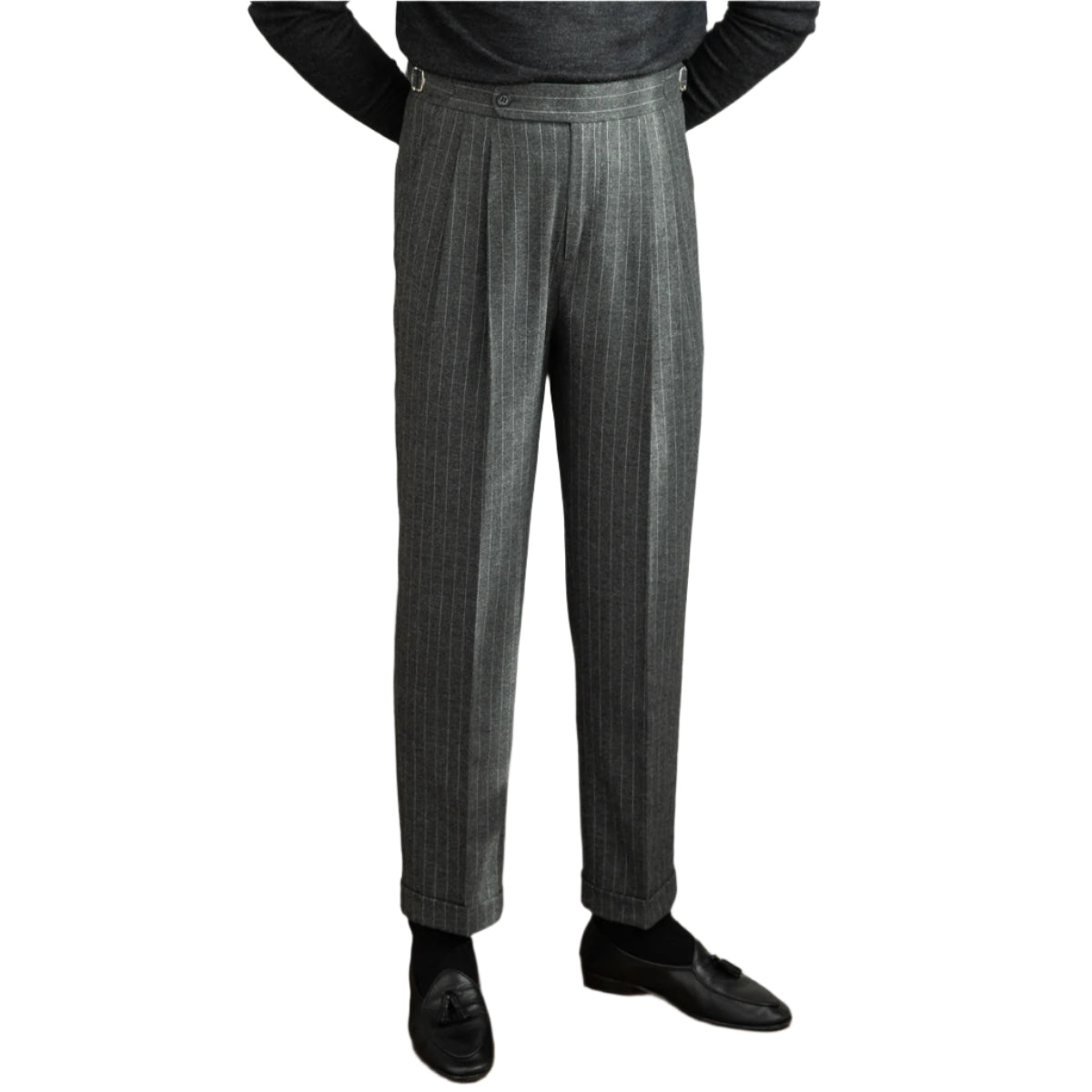 Fashion Vintage Napoli Striped High-waisted Wool Straight-leg Pants