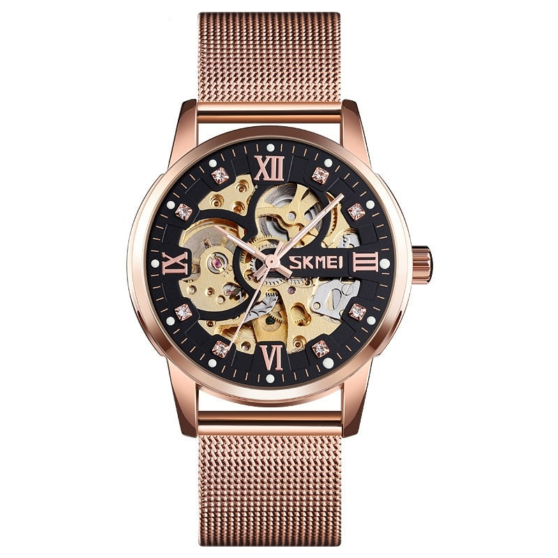 Orologio da uomo analogico SKMEI 9199, meccanico, automatico, di lusso, casual, con movimento scheletrato in acciaio inossidabile