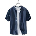 Men's Casual Shirts Linen Blank Short Sleeve Thin and Breathable Cotton Shirt Fashionable Men's Up-to-Neck Shirt - Acquisti Online
