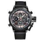 Herenhorloge met leren riem en LED-elektronische sporthorloge