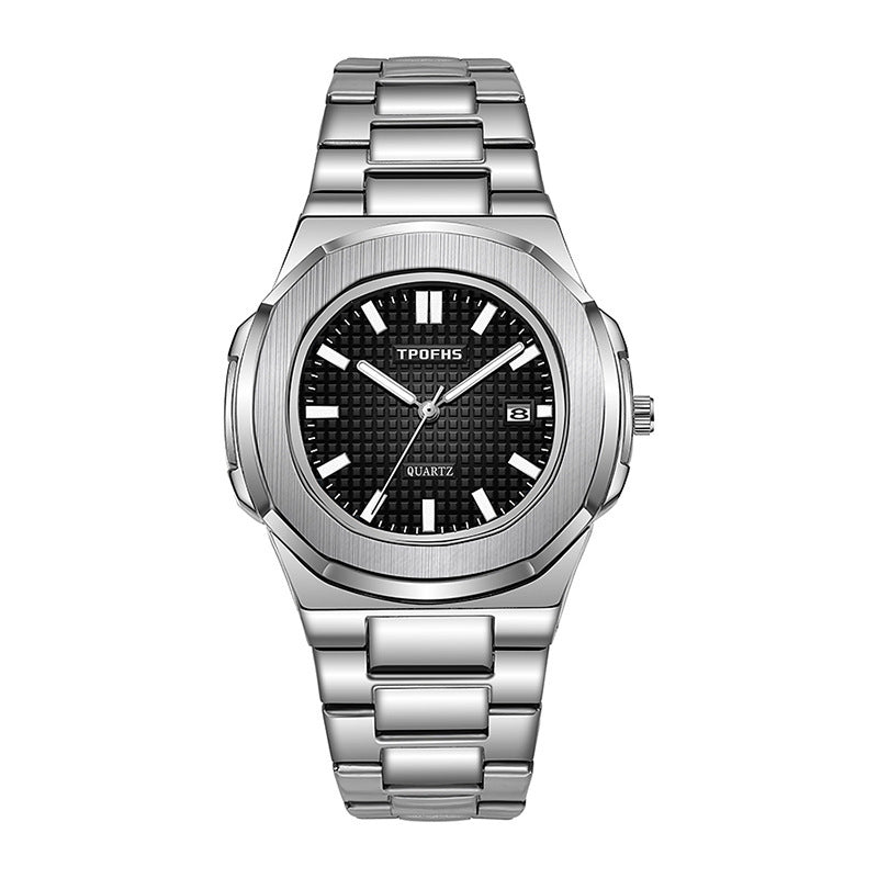 Orologio da uomo alla moda casual da lavoro, con movimento automatico al quarzo, luminoso, impermeabile, con cinturino in acciaio.