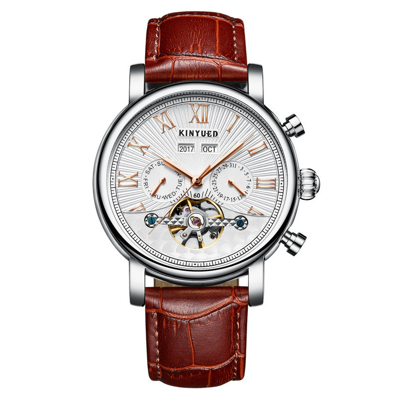 KINYUED Orologi Tourbillon Automatici Meccanici Automatici con Cinturino in Pelle Orologio Meccanico da Uomo alla Moda