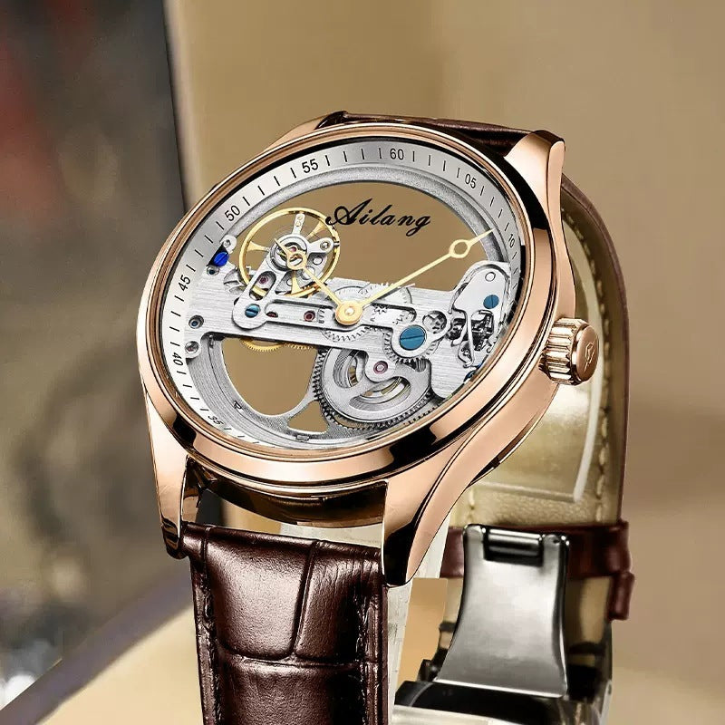 AILANG Hollow Transparent Automatic Mechanical Watch for Men Leather Strap Skeleton Men's Watch