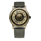 FOXBOX-Men's Magnetic Quartz Wristwatch Creative Scroll Pointer Genuine Leather Watch