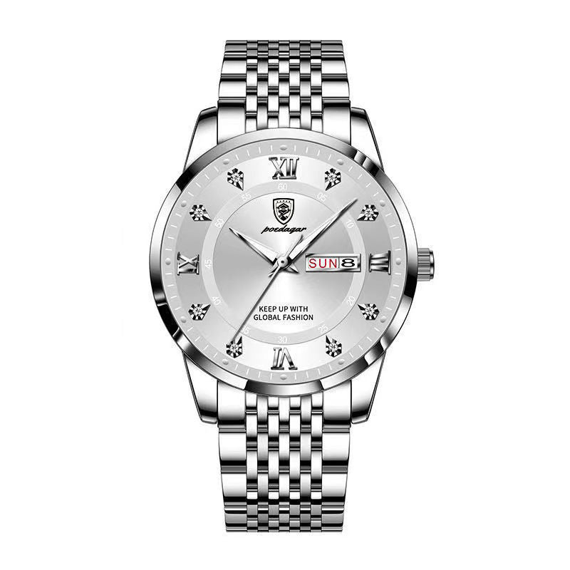 POEDAGAR Koreaanse stijl luxe heren quartzhorloge waterdicht weekdatum quartz roestvrij staal heren polshorloges