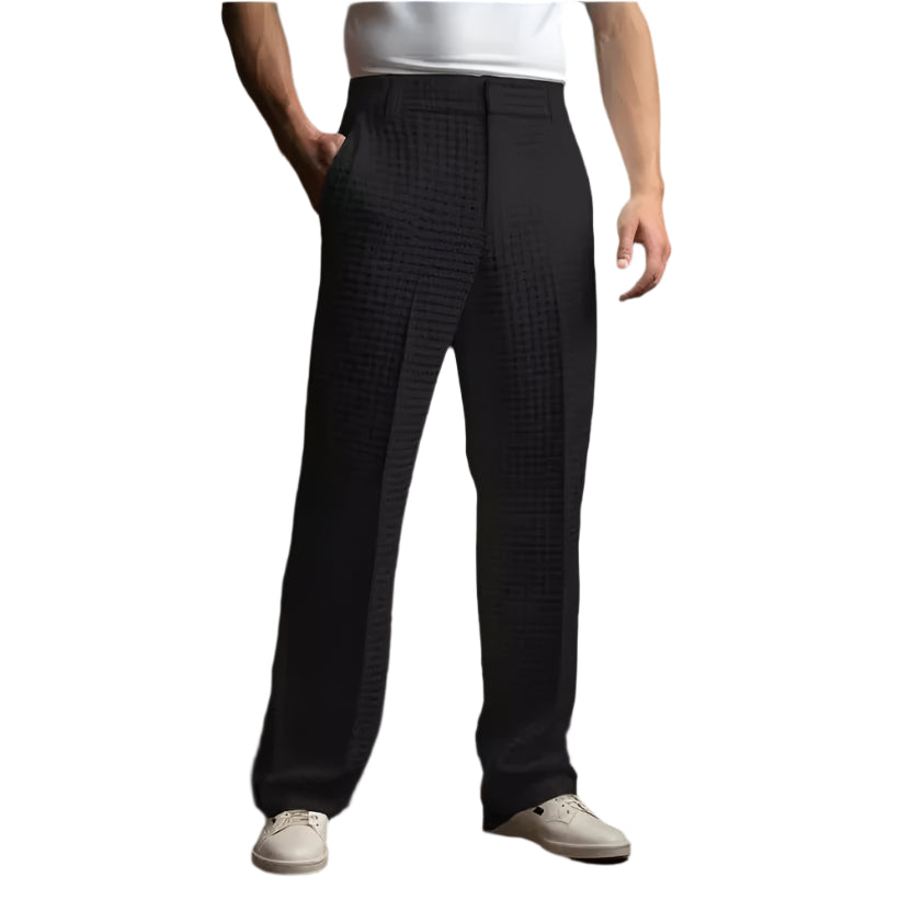 Men's Fashionable Business Casual Formal Pants Solid Color Micro-Elastic Versatile Straight Men's Fashion Waffle Pants - Acquisti Online