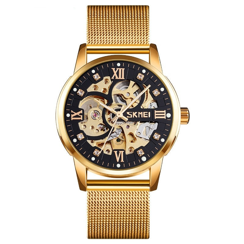 Orologio da uomo analogico SKMEI 9199, meccanico, automatico, di lusso, casual, con movimento scheletrato in acciaio inossidabile