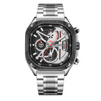 MEGIR Men's Quartz Watch Waterproof Square Dial Chronograph Stainless Steel Band Luminous  Quartz Warch