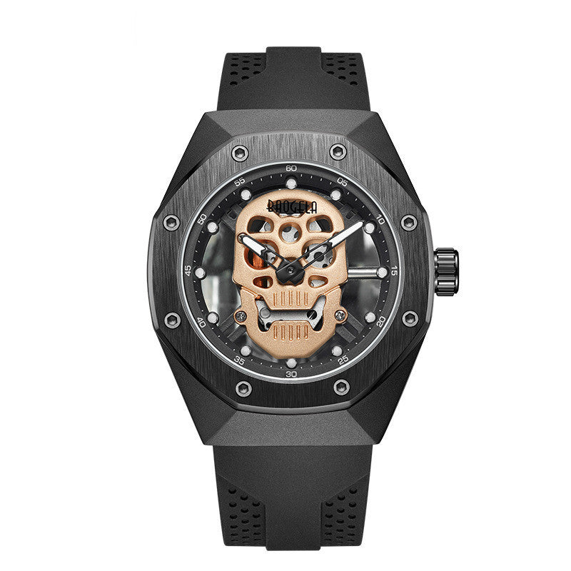 Domineering Skull Siliconen Herenhorloge Twee-pins Waterdicht Lichtgevend Sport Quartz Horloge