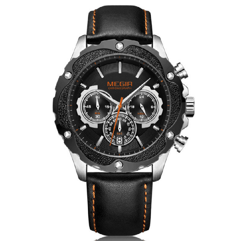 Megir Men's Watch Automatic Quartz Movement Leather Band Classic Multifunctional Sports Chronograph Waterproof Men's Watch - Acquisti Online