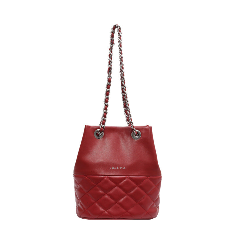 Women's Style Simple Women's Fashion Diamond Texture One-shoulder Bucket Crossbody Bag