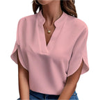 Zomers kort mouwen chiffon shirt Nieuw V-hals shirt Dames casual veelzijdige kleding