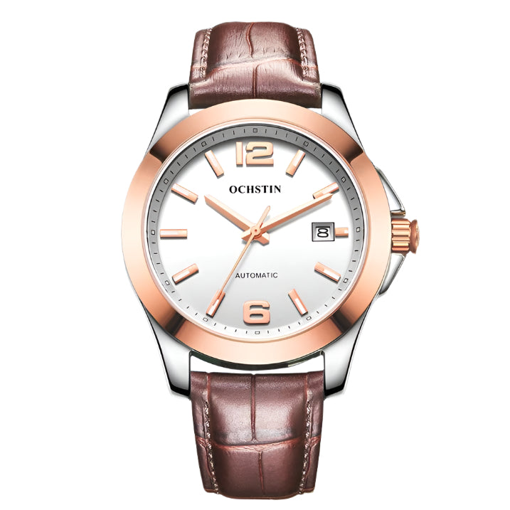 OCHSTIN Men's Automatic Mechanical Watch Original Leather Band Stainless Steel Waterproof Men Mechanical Watch